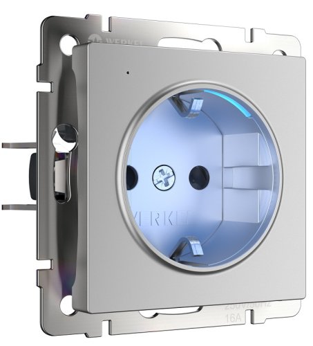 Розетка с заземлением с подсветкой без рамки Werkel 1-м. серебряный глянцевый картинка